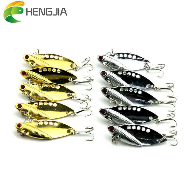 Hengjia 2 цвета 10 г/5 см металлическая приманка Vib для рыбалки на ложку с тройным крючком 8 # 1pc золотой