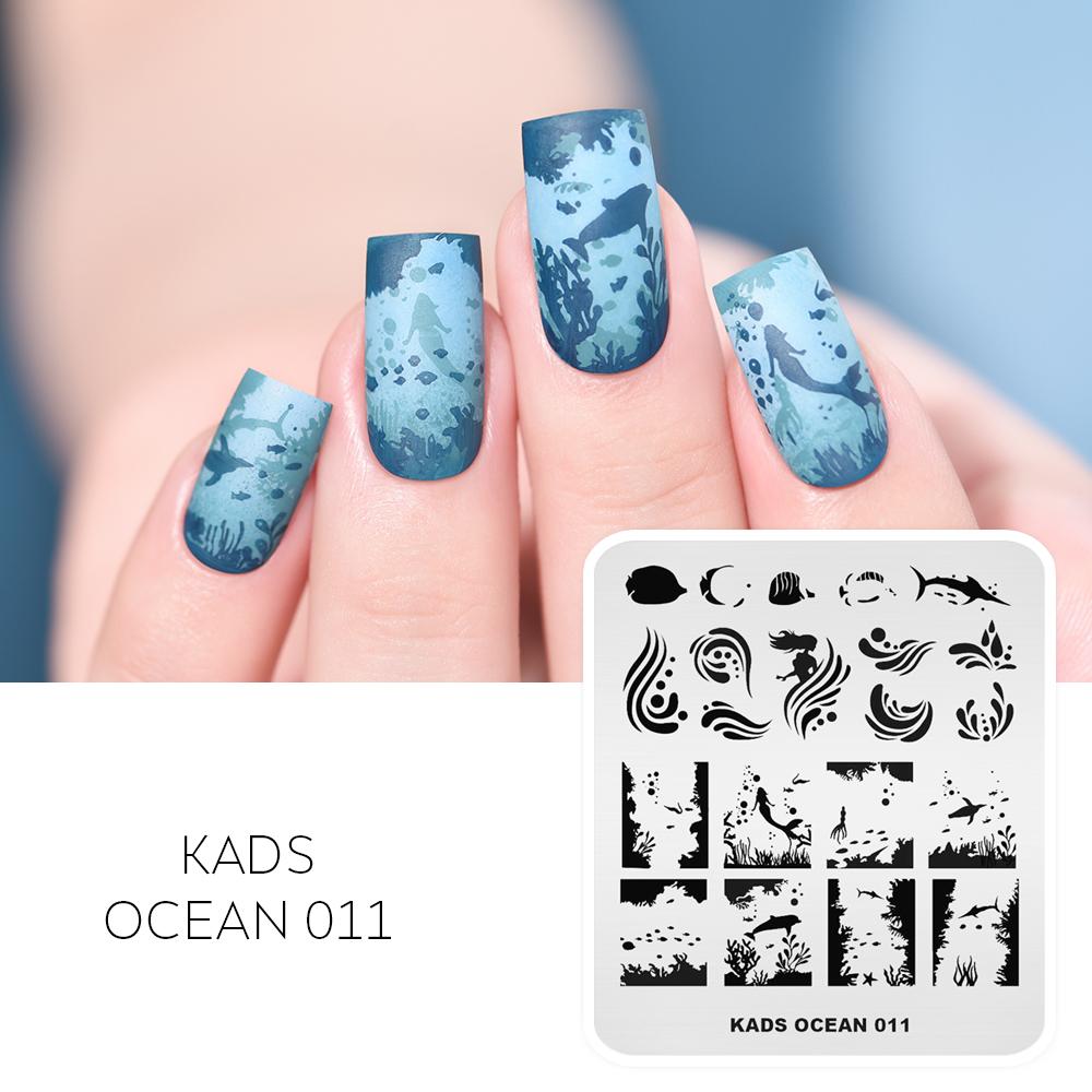KADS Ocean 011 пластины для штамповки ногтей, водная рябь, водные растения, русалка, шаблон для дизайна ногтей, инструменты для печати маникюра