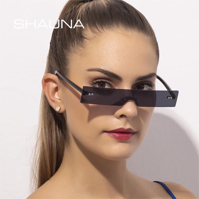 SHAUNA винтажные маленькие прямоугольные цельные женские солнцезащитные очки модные прозрачные женские солнцезащитные очки без оправы с океаническими линзами оттенки UV400