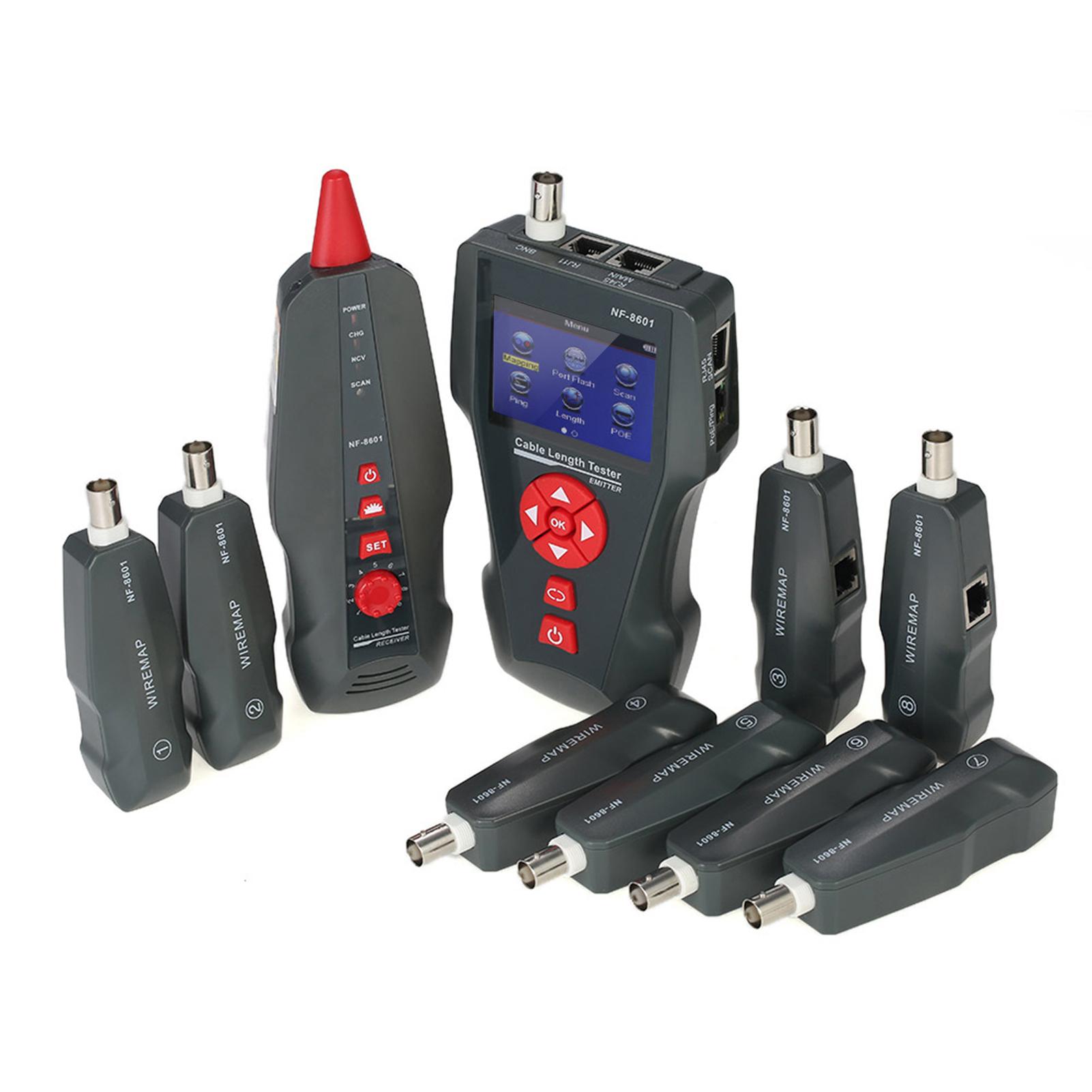 Многофункциональный ЖК-тестер сетевого кабеля, трекер проводов RJ11, RJ45, BNC, измеритель длины провода с 8 чёрный