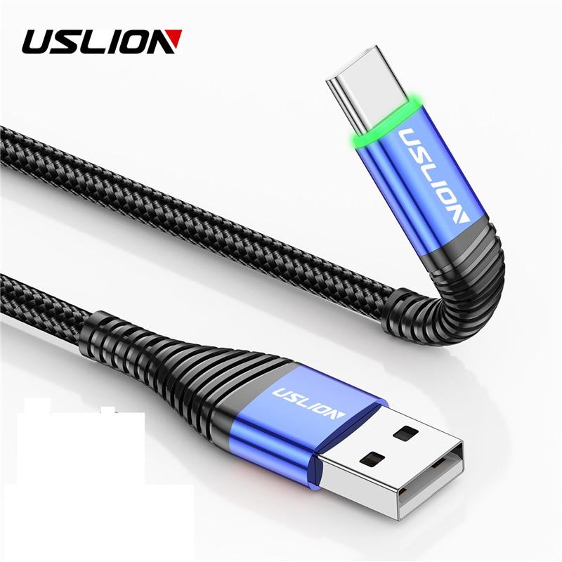 Кабели для телефонов USLION 3A, 2 м, USB-кабель типа C, зарядное устройство для мобильного телефона, тип C, быстрая зарядка, шнур передачи данных Andriod Microusb 2M синий