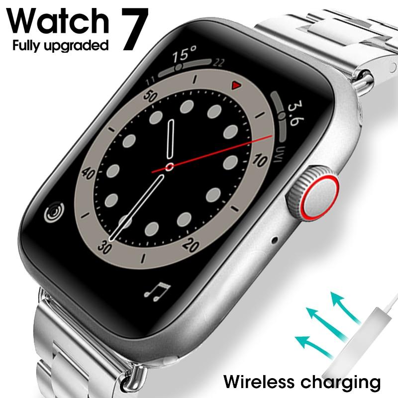 Смарт-часы и фитнес-браслеты NFC Smartwatch Мужчины Женщины Смарт-часы Беспроводное зарядное устройство Bluetooth Вызов Пользовательский циферблат Лучше, чем пульсометр Фитнес-трекер для SmartWatch Series 7 watch7