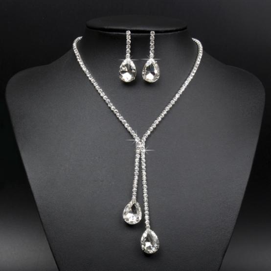 Свадебная вечеринка Rhinestone Waterdrop Подвеска Ожерелье Серьги Комплект ювелирных изделий