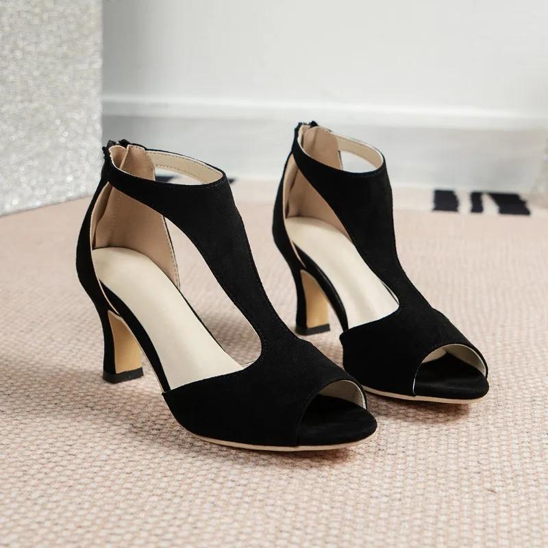 2024 Summer New Fashion Round Toe Open Toe Zipper Sexy Hollow Breathable Outwear Women s Large Comfortable Sandals Single Shoe 35 бежевый