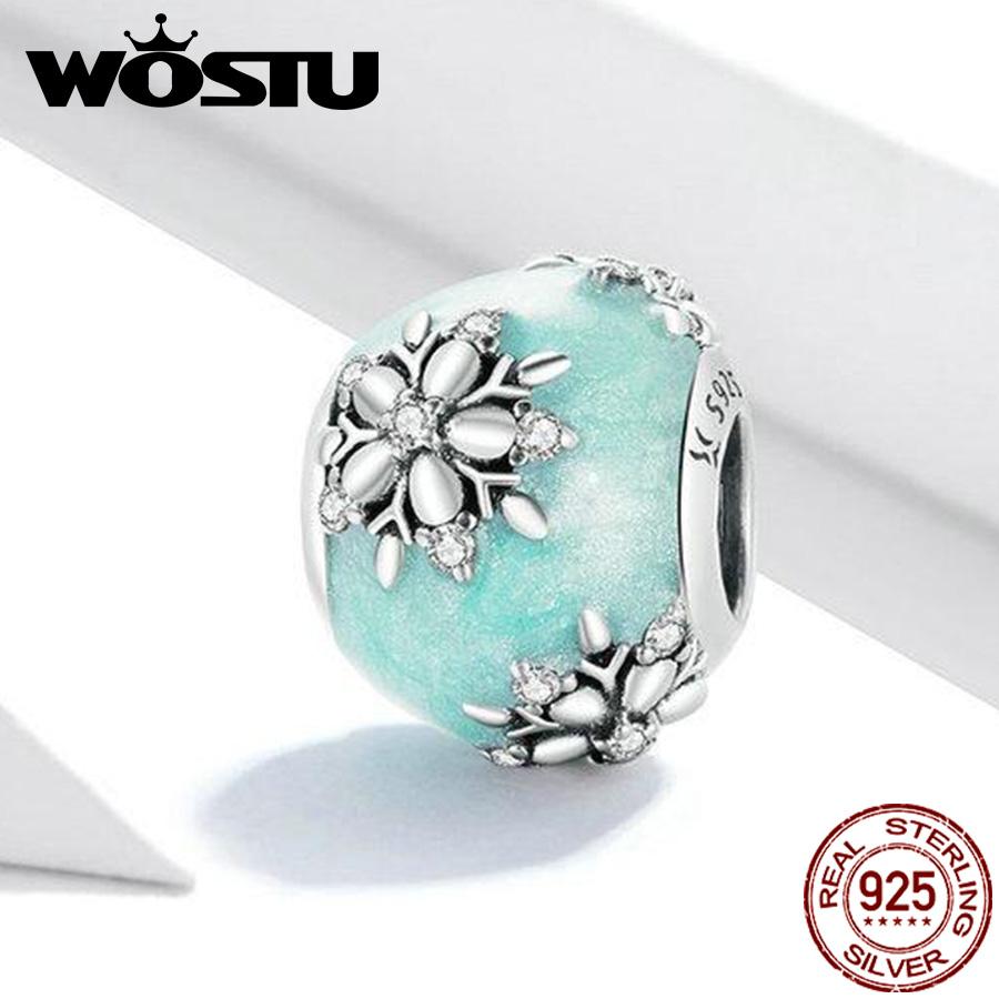 WOSTU Стерлингового Серебра 925 пробы блестящие снежинки Шарм подходит для оригинальных браслетов 3 мм и браслета из изящных бусин  сделай сам  браслет ювелирных изделий 925 silver