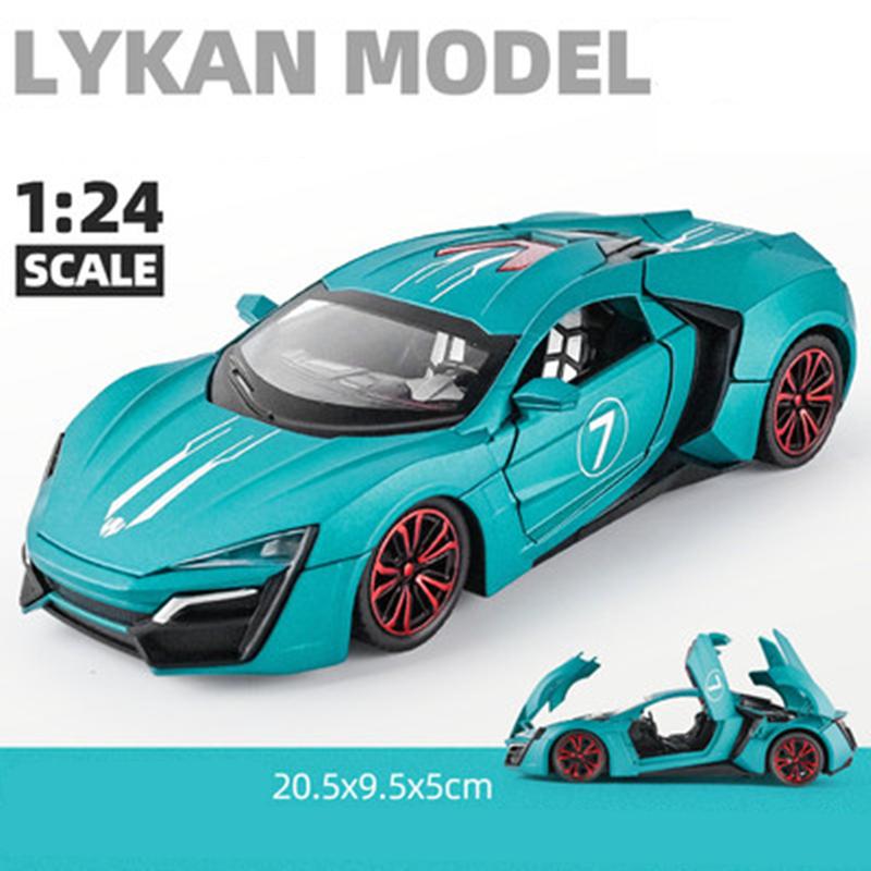 1:24-масштабная модель спортивного автомобиля из сплава Lykan Hypersport, отлитая под давлением игрушка, металлическая модель суперкара с имитацией звука, коллекция света, детский подарок 1/24-20.5x9.5x5cm чёрный
