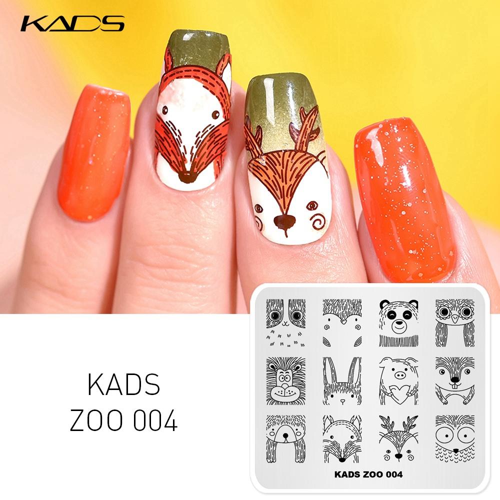 KADS Zoo 004 Пластины для штамповки ногтей, штамп для ногтей, шаблон с изображением милых диких животных, шаблоны для маникюра, штампы