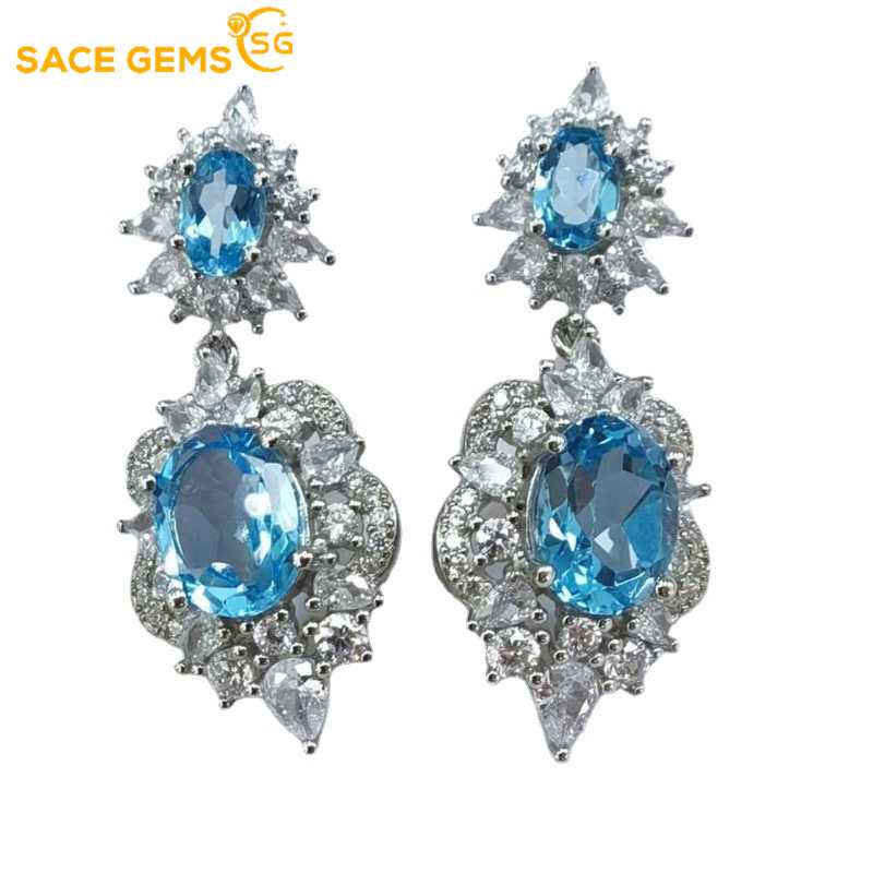SACE GEMS модные ювелирные серьги для женщин стерлингового серебра 925 пробы швейцарский синий топаз серьги-гвоздики свадебная вечеринка изящные ювелирные изделия подарок синий