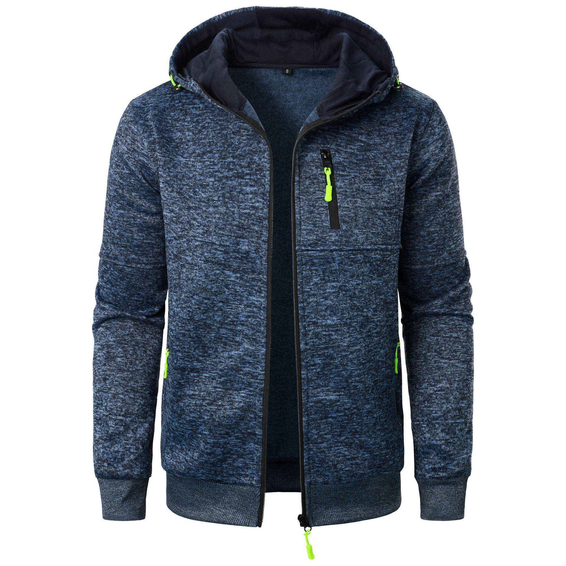 New men s sports fitness casual jacquard sweatshirt cardigan hooded coat knitted cardigan S