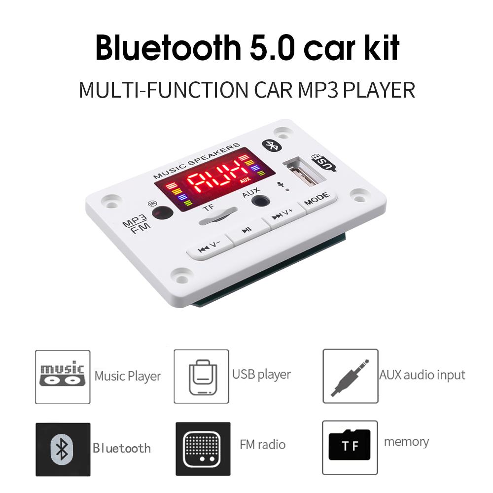   Joom Плата декодера MP3-плеера громкой связи 5 В 12 В Bluetooth 5,0 MP3-модуль Автомобильное FM-радио Поддержка FM TF USB AUX рекордеры
