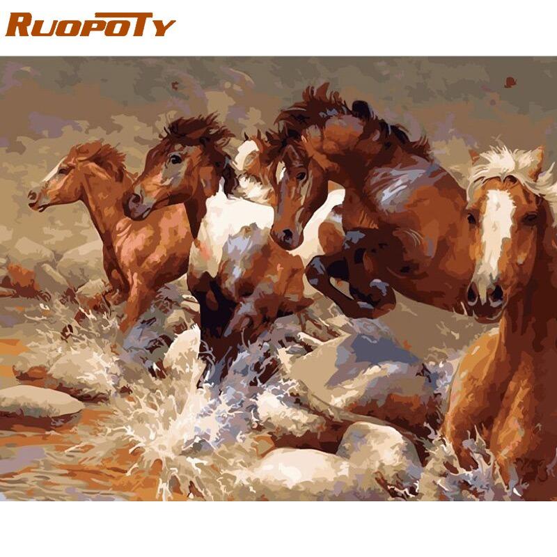 RUOPOTY Рамка Бегущая Лошадь Животные DIY Наборы для рисования по номерам Раскраска по номерам Акриловая краска на холсте для домашнего декора Искусство 40x50CM NO Frame