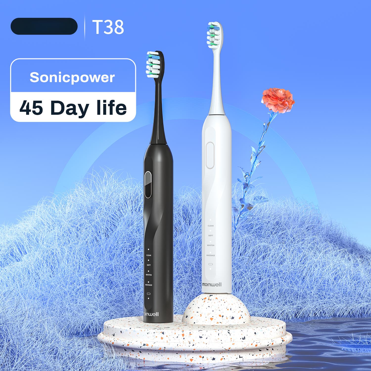 Электрическая звуковая зубная щетка T38 с зарядкой через USB для взрослых, водонепроницаемая ультразвуковая автоматическая зубная щетка, 8 сменных насадок для щеток
