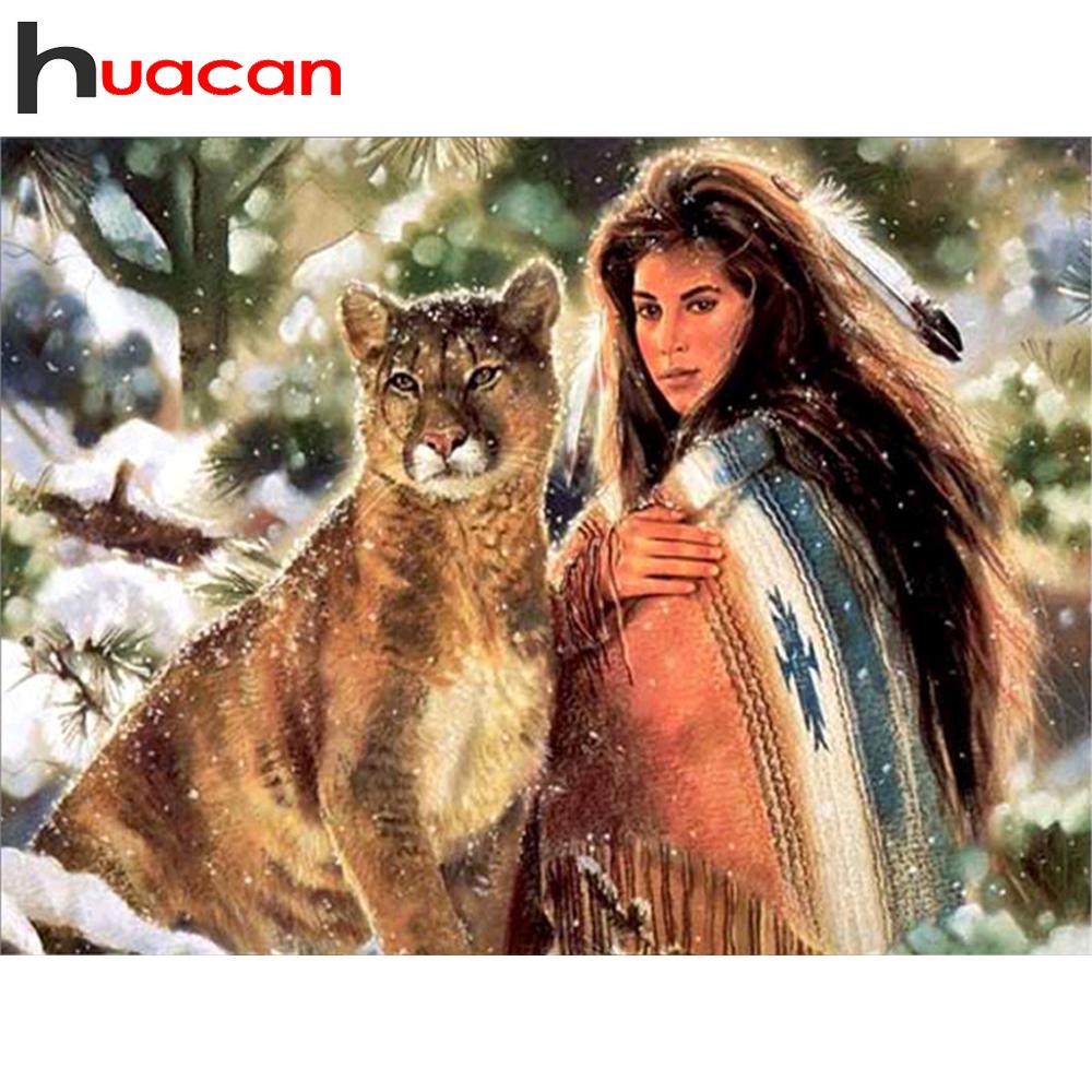 Huacan 5D Алмазная картина Красота Леопардовая мозаика DIY Картина Вышивка крестом Узор Вышивка Наклейка на стену 40*30 CM