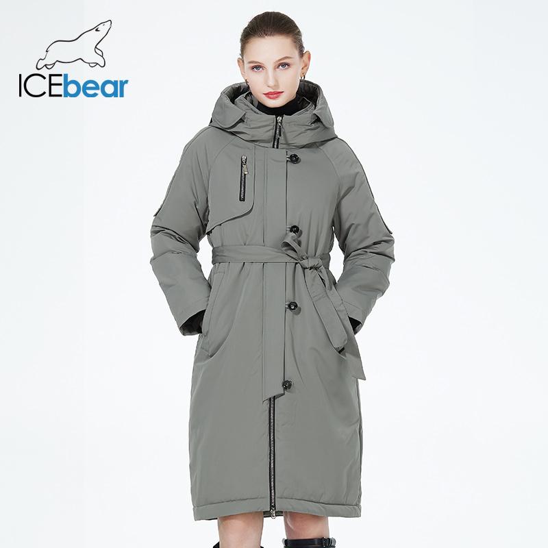 ICEbear 2023 Новая зимняя женская куртка с капюшоном, теплое утепленное пальто, ветрозащитная парка с поясом GWD22599I 42 чёрный