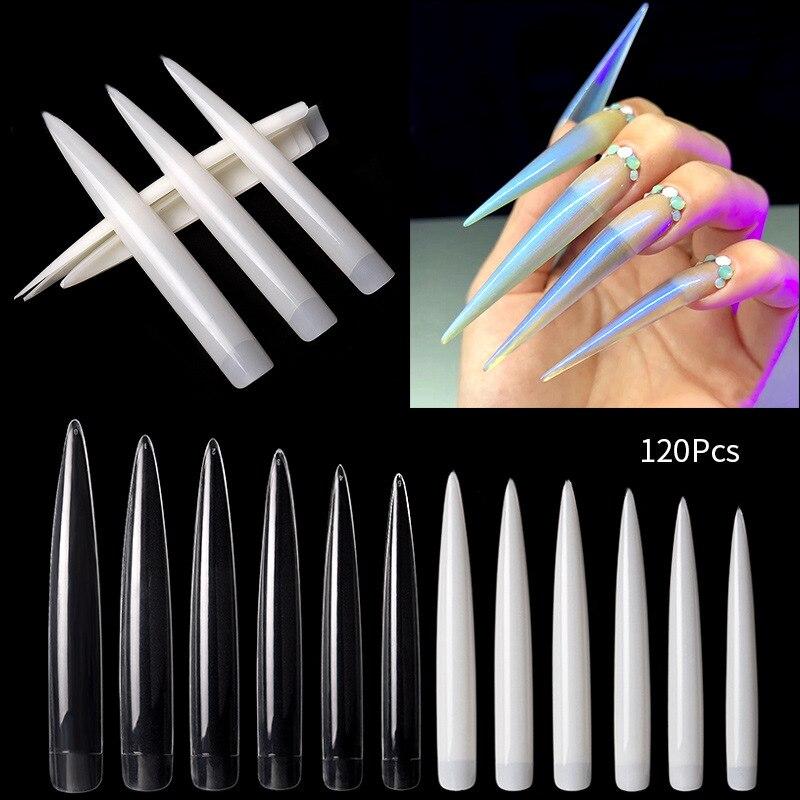 Nail Art Show Salon Nail Art 120 шт. Удлиненный искусственный цвет ногтей Цветная нашивка / Прозрачный натуральный дизайн ногтей Длинные упражнения