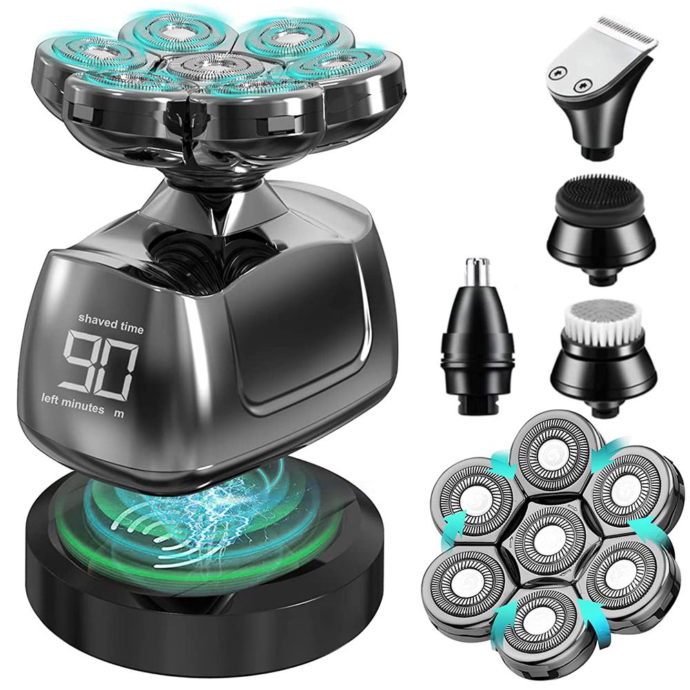 7 головок Беспроводная электрическая бритва для мужчин 6 в 1 Freedom Grooming Head Shaver с триммером для волос в носу, бакенбардами, водонепроницаемые бритвы для влажной и сухой уборки, USB-набор Cordless USB