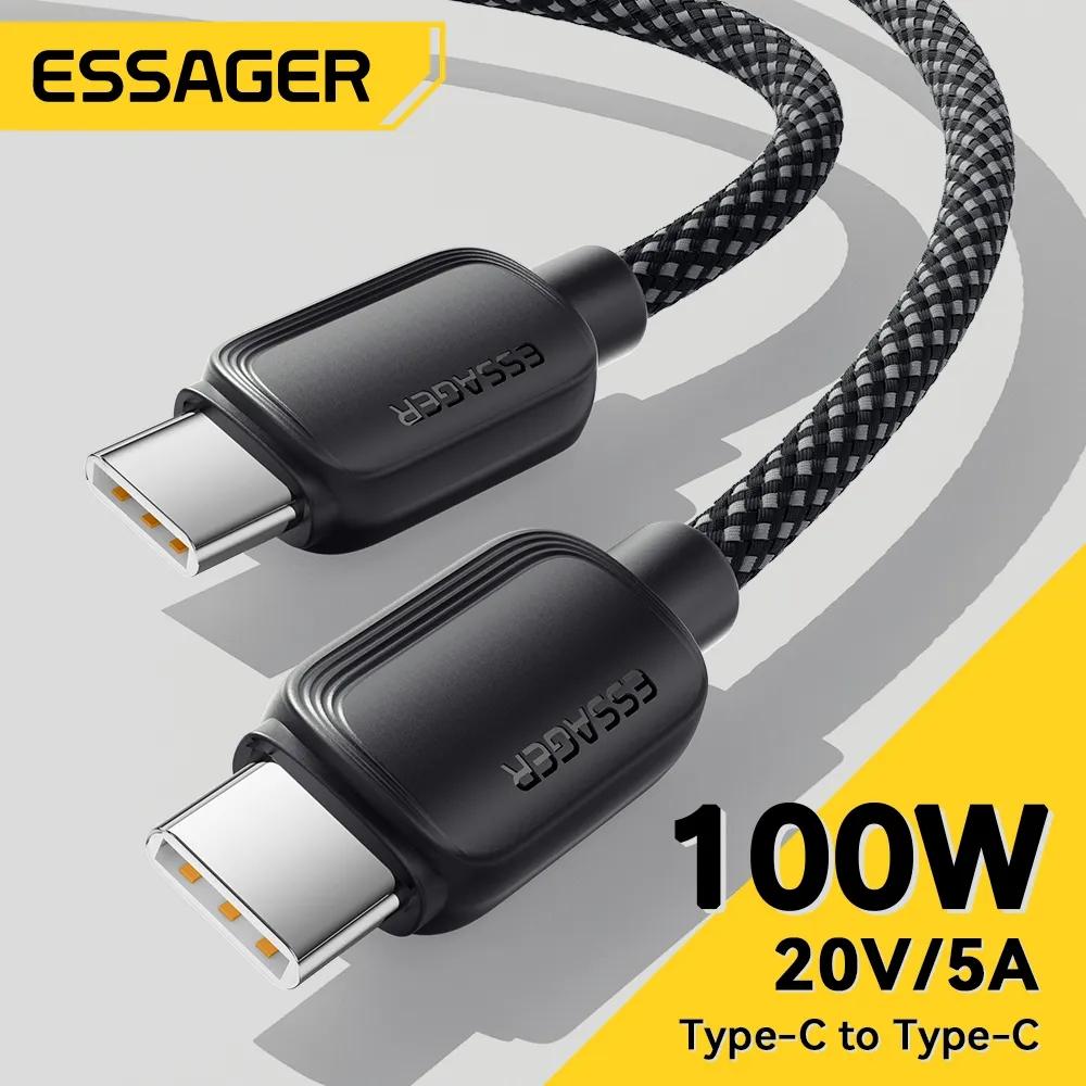 Essager 100 Вт PD USB C Type C кабель для быстрой зарядки зарядный кабель USB-C 5A TypeC кабель для Huawei Macbook Samsung Xiaomi POCO 1m розовый