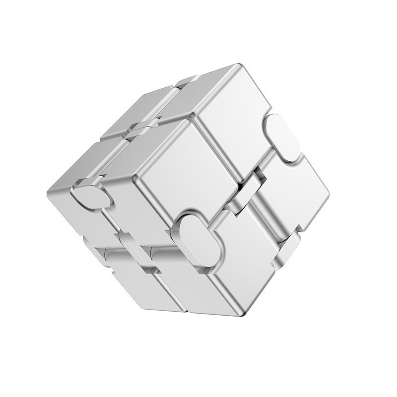 Головоломки Металлический сплав AL Fidget Infinity Cube, гаджеты, игрушки для взрослых, волшебный куб для снятия стресса, тревоги Folded-4x4x4cm серебряный