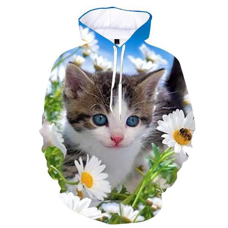 Толстовки с капюшоном Kawaii Cat с 3D-принтом для женщин и мужчин, свободные свитера с длинным рукавом, толстовки с капюшоном, уличная одежда для детей и женщин L