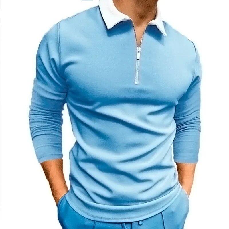 Корейские винтажные футболки Harajuku Slim Fit Ropa Hombre, свободные повседневные универсальные топы, футболки с длинными рукавами с воротником-поло и вставкой S красный