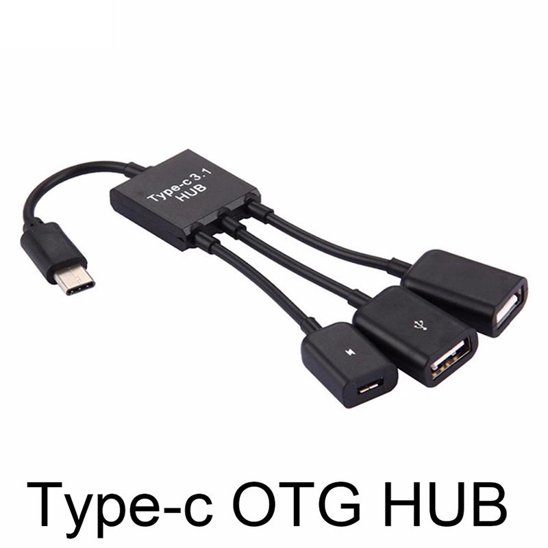 3 In1 3-портовый USB-C Type-C 3.1 «папа» к USB 2.0 Otg Кабель-адаптер-концентратор Кабель-конвертер One size