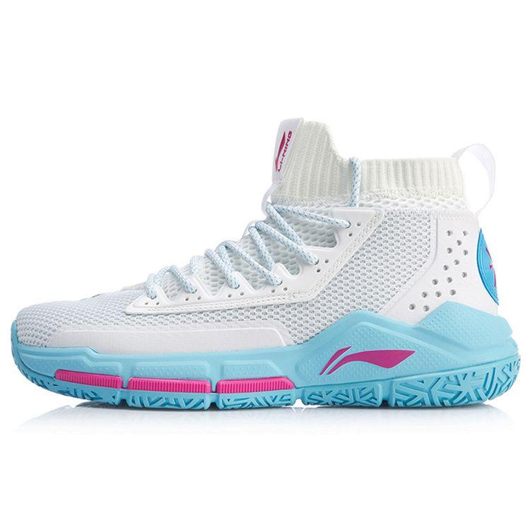 Li-Ning Баскетбольные кроссовки Fission 5 Lace-Up Shock Absorbing Non-Slip Wear-Stick с высоким верхом, мужские кроссовки Blue White ABAP027-5 45