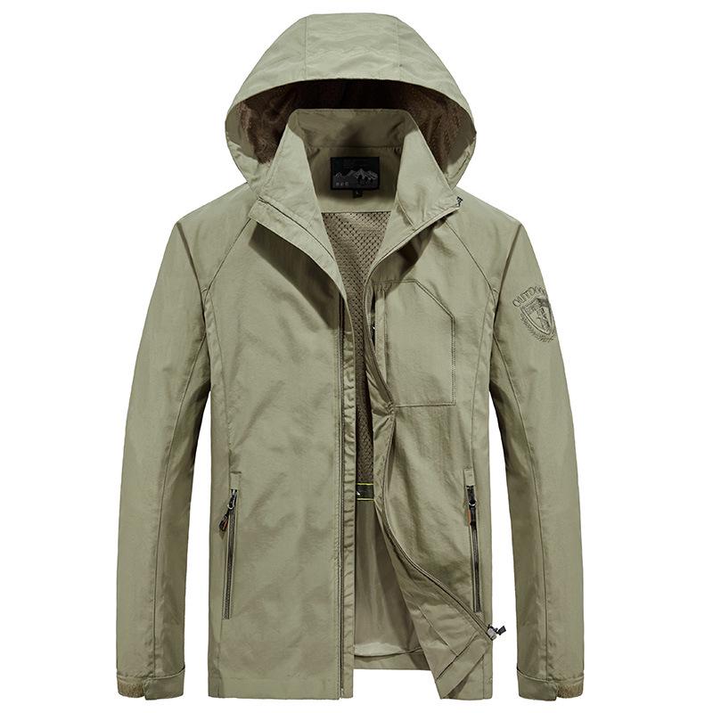 Jacket Men s Spring and Autumn Thin Casual Windbreaker Men s Jacket Green Loose Large Size Hooded Sports Jacket 7868 M