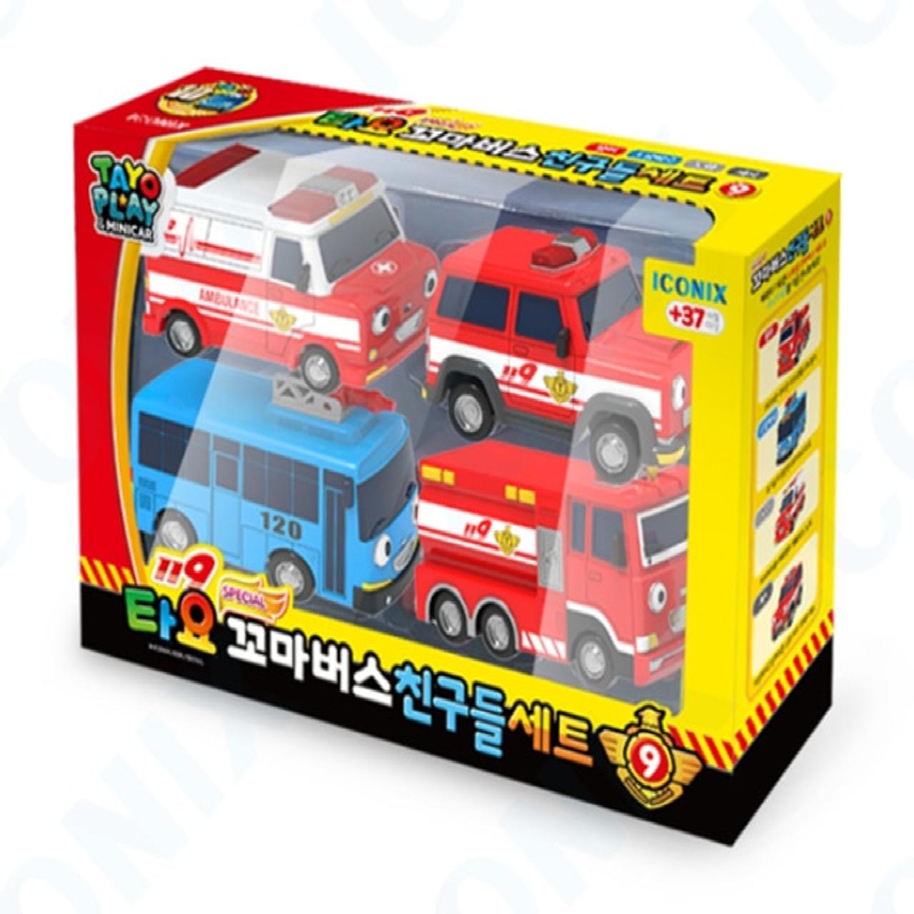 TAYO Little Bus Friends Special V.9 Мини-автомобиль, набор игрушек из 4 предметов, команда экстренной помощи Tayo Set 9