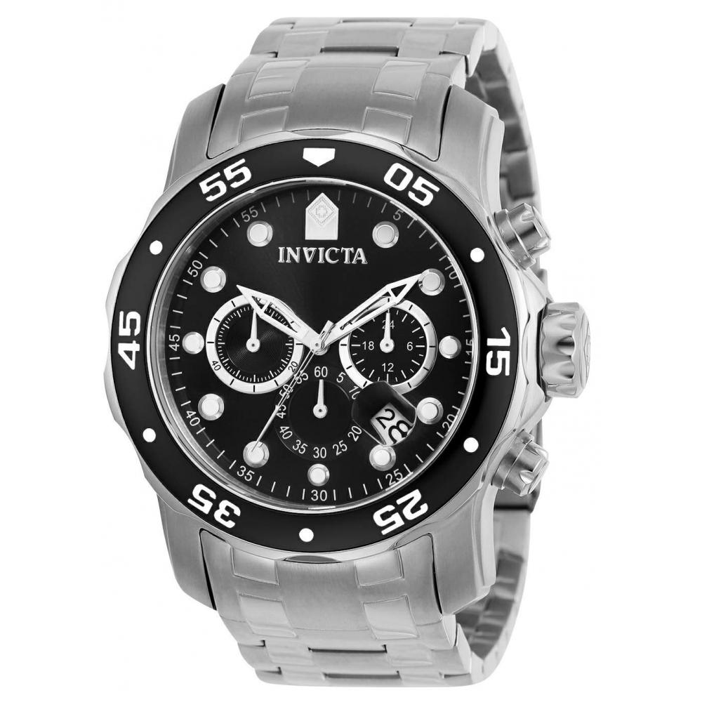 [Invicta] Часы Pro Diver Quartz 48 мм Корпус Серебряный Ремешок Из Нержавеющей Стали Черный Циферблат 69 Мужские