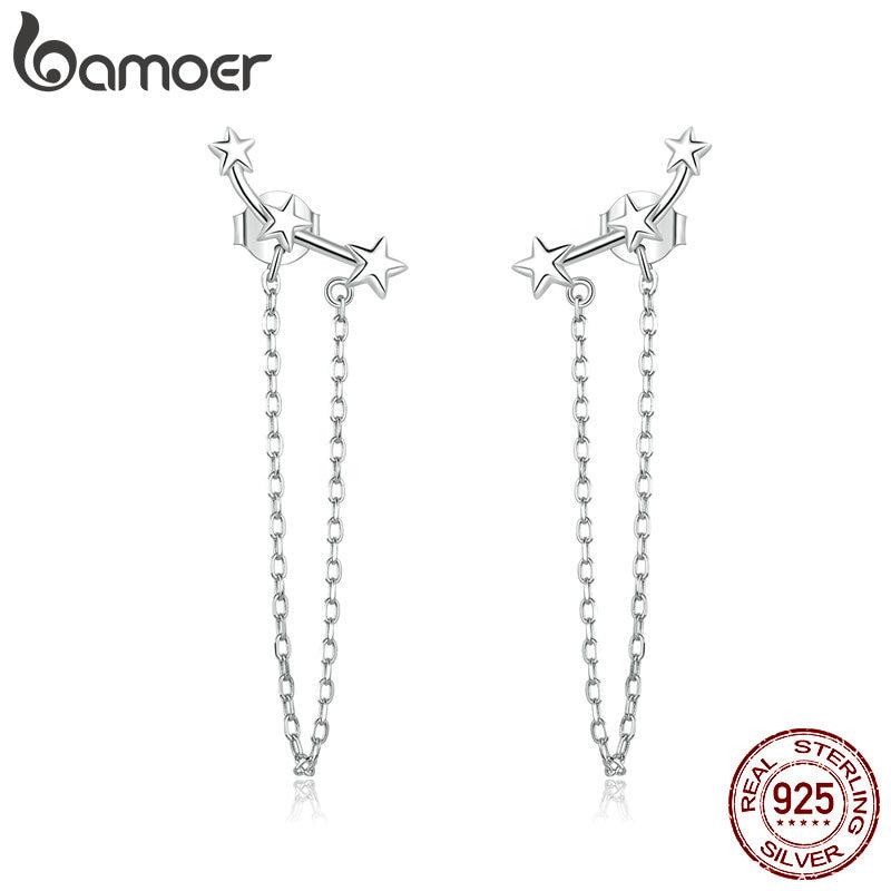BAMOER из стерлингового серебра 925 пробы, ювелирные изделия, длинная цепочка с кисточками, висячие серьги для женщин, свадебная вечеринка 925 silver