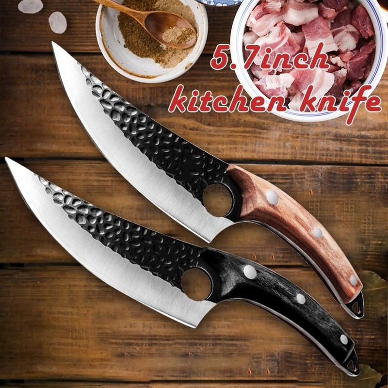 Кухонные ножи  Joom 5,5-дюймовый нож для мяса, кованый нож для обвалки, нож шеф-повара, кухонный нож из нержавеющей стали, нож для мясника, рыбы Brown Handle