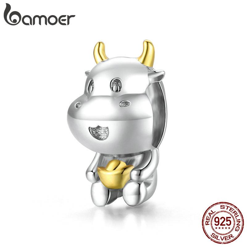 BAMOER 925 пробы посеребренные платиновые игривые милые очаровательные бусины с изображением счастливой коровы подходят для оригинального браслета 3 мм 925 silver