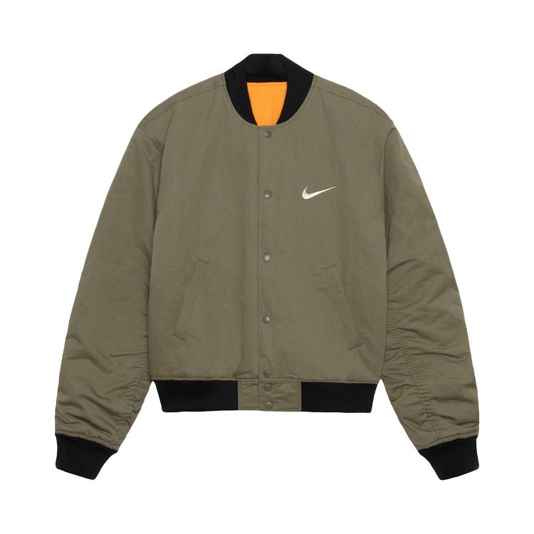 Двусторонняя университетская куртка Stussy x Nike, средняя оливковая/яркая мандариновая верхняя одежда унисекс, зеленая FJ9153-222 S