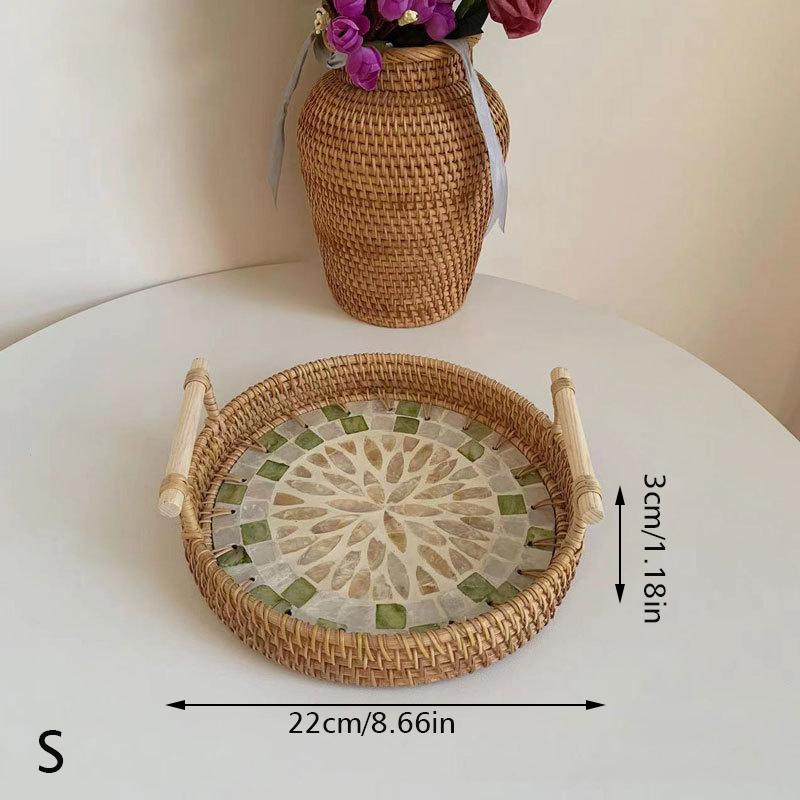 Цветной корпус из ротанга, фруктовый поднос для чая, поднос из ракушки, корзина для хранения закусок, поднос для закусок, тканый Вьетнам 22*3cm