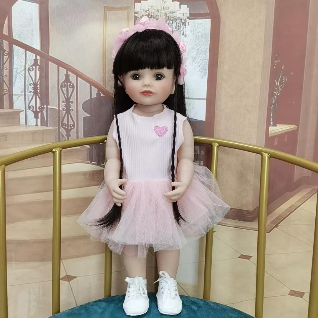 BZDOLL полностью силиконовый корпус может стоять Reborn Baby коричневые длинные волосы кукла для девочек игрушка 55 см 22 дюйма реалистичная реалистичная принцесса для малышей Bebe
