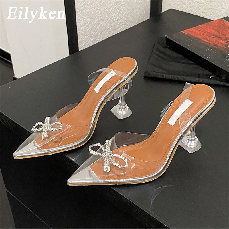 Eilyken/женские туфли-лодочки, сандалии, прозрачные туфли из ПВХ с узором-бабочкой и стразами на босоножках, летняя вечеринка, прозрачные туфли на высоком каблуке для выпускного вечера 35 серебряный