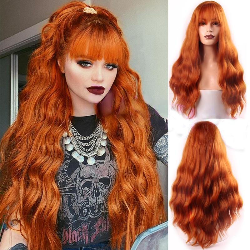 MERISIHAIR женский модный длинный волнистый парик с челкой из синтетического волокна, черный, коричневый, светлый цвет, волнистый парик 1B
