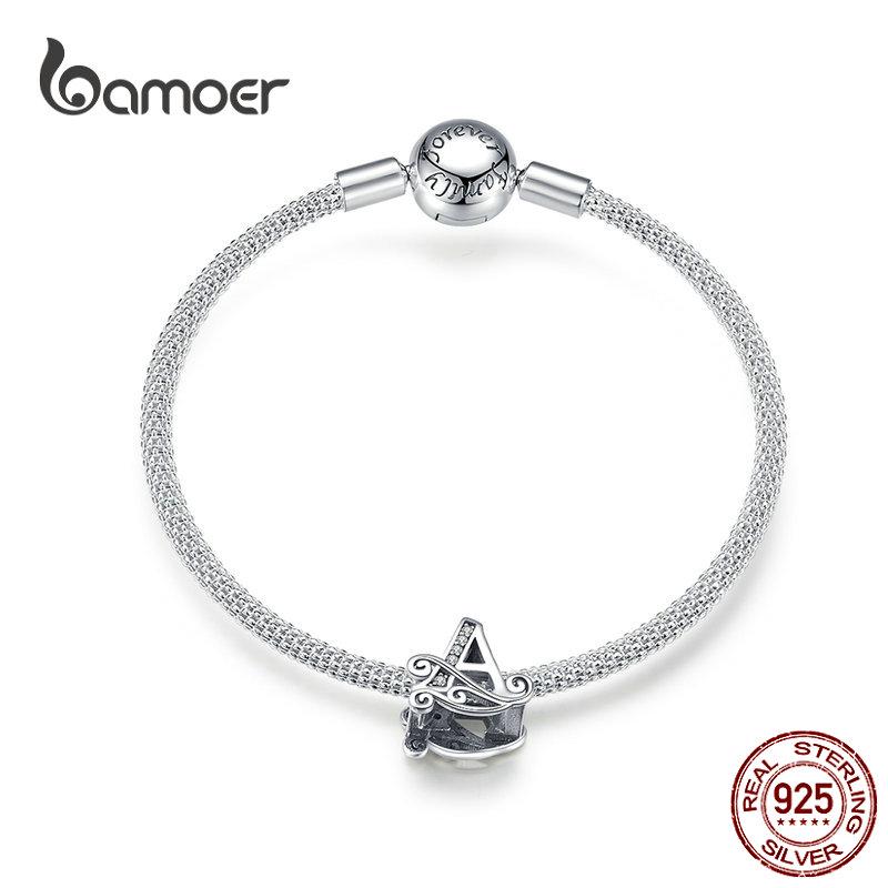 BAMOER настоящее серебро 925 пробы письмо драгоценный браслет-цепочка ювелирные изделия женский подарок 19CM Length
