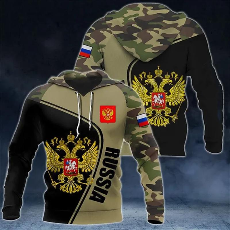Толстовки с камуфляжным принтом и национальным гербом России, толстовки с капюшоном и 3D-принтом для мужчин, повседневные спортивные свитера, спортивный костюм L