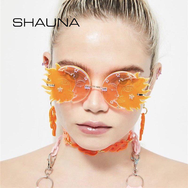 SHAUNA модные солнцезащитные очки без оправы Sun Moon женские яркие цвета улыбающееся лицо градиентные оттенки мужские UV400