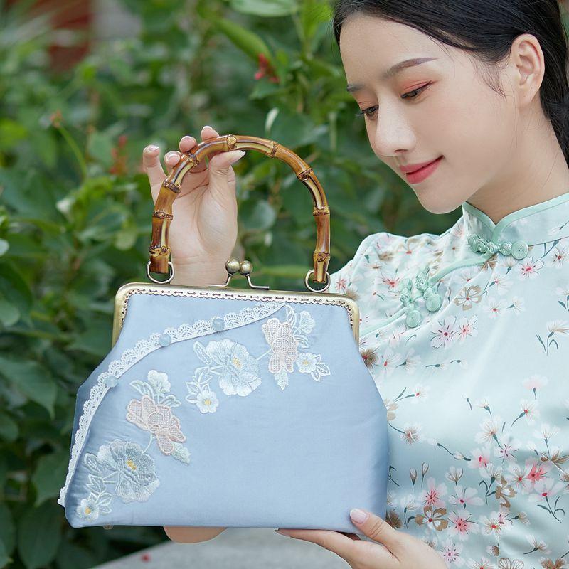 Johnature, женская сумка Cheongsam в китайском стиле, элегантная женская сумка с вышивкой, универсальные сумки на плечо с цепочкой в ​​стиле ретро синий