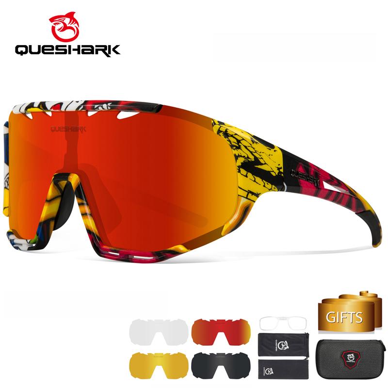 Поляризованные велосипедные очки Queshark UV400, спортивные солнцезащитные очки для мужчин и женщин, MTB, очки для горного и шоссейного велосипеда чёрный