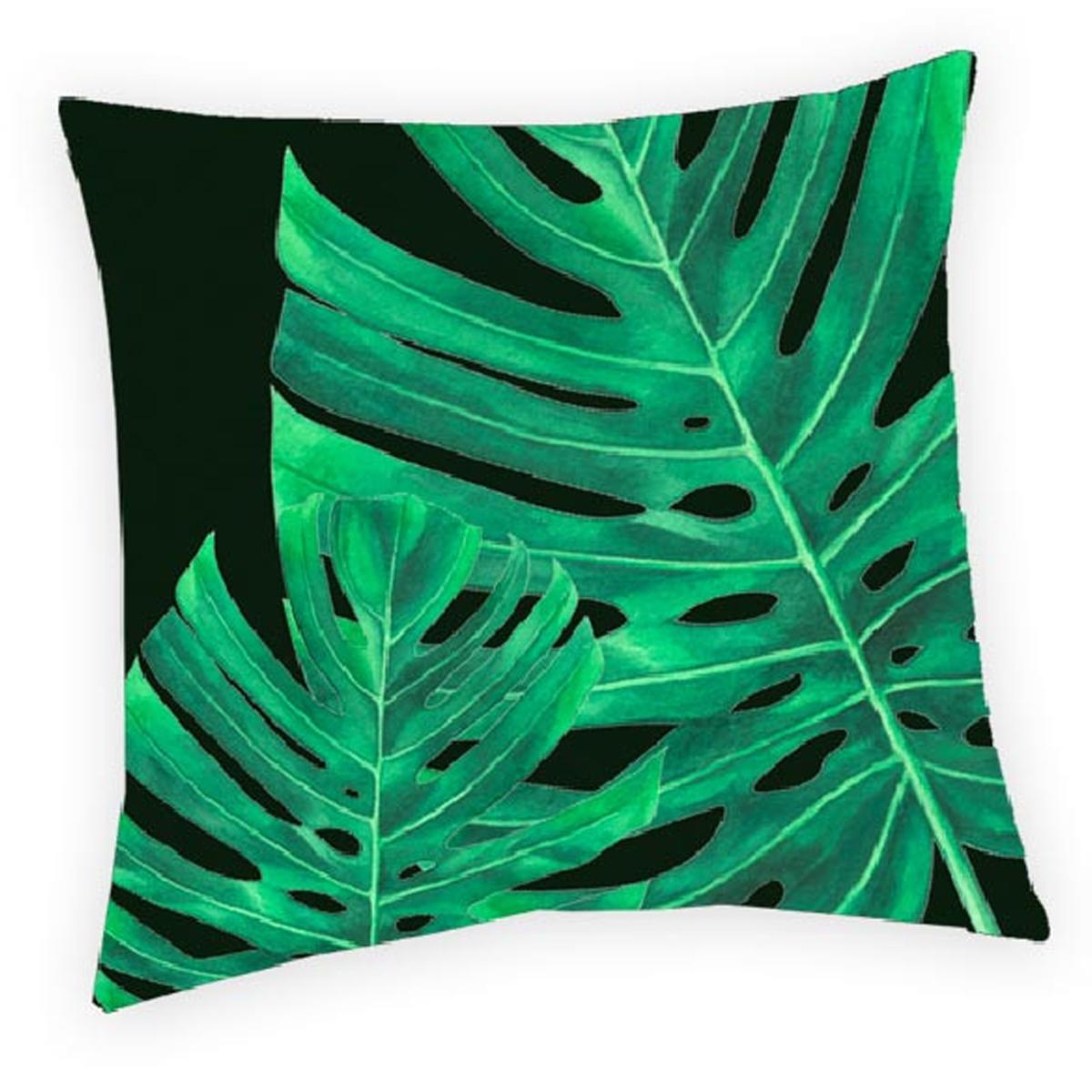Les Trésors De Lily [Q5508] - Дизайнерский чехол на наволочку  Jungle  зелено-черный (Monstera) - 40x40 см. зелёный