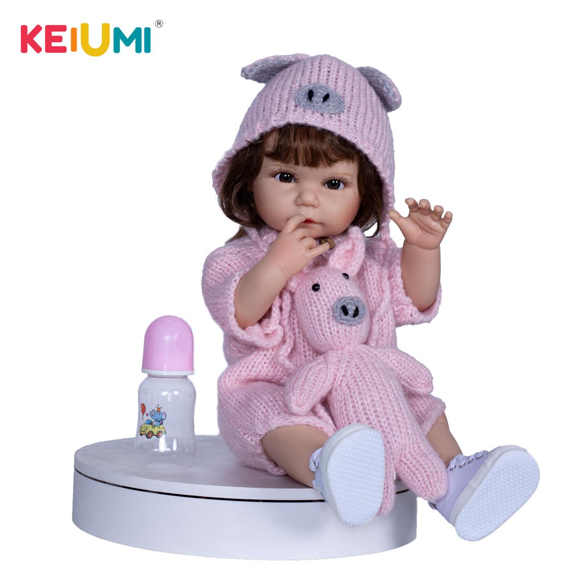 KEIUMI Кукла реборн для новорожденных полностью силиконовая виниловая кукла Bebe Reborn для девочек 55 см с длинными волосами подарки на день рождения 22 inch about 55 cm коричневый