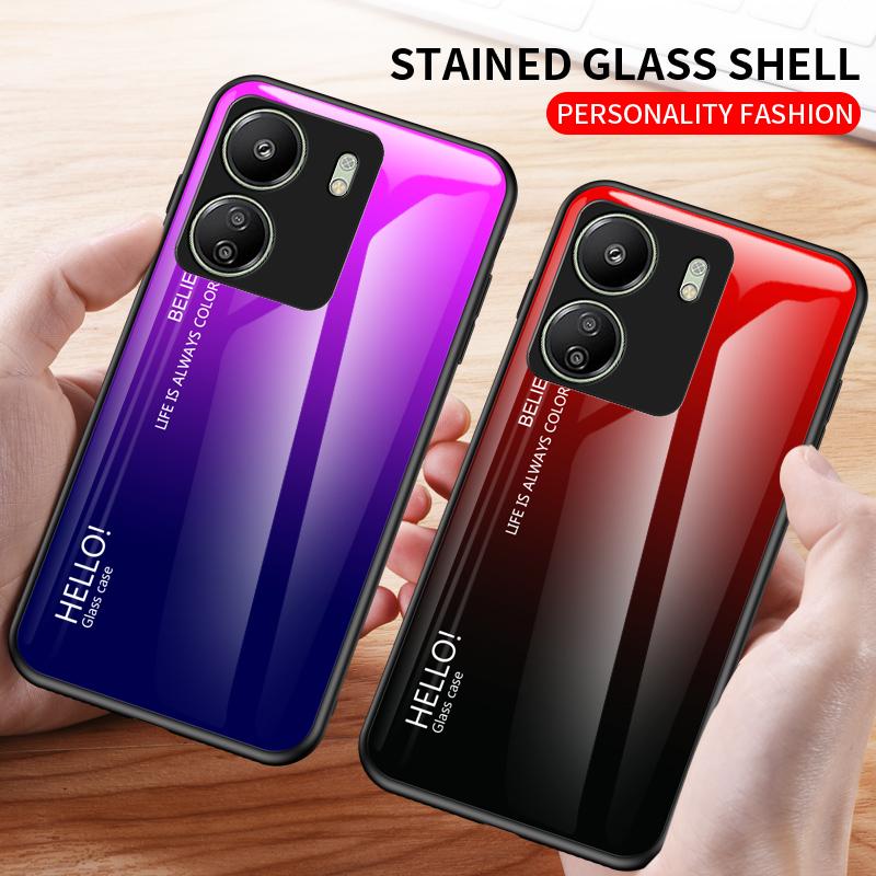 Для Xiaomi Poco C65 C 65 4G чехол с градиентом Авроры из закаленного стекла с мягкой рамкой задняя крышка чехол для телефона For Xiaomi Poco C65 4G белый