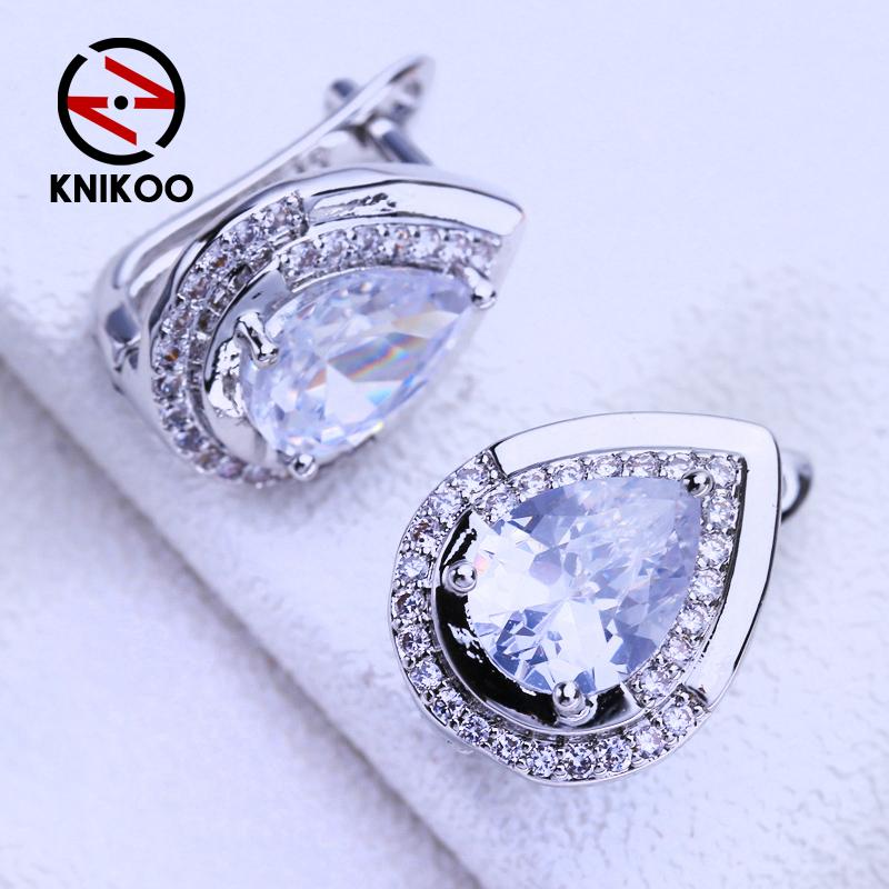 KNIKOO серьги-клипсы для женщин с кубическим цирконием, модные серьги-гвоздики, ювелирные изделия для свадебной вечеринки, подарки A