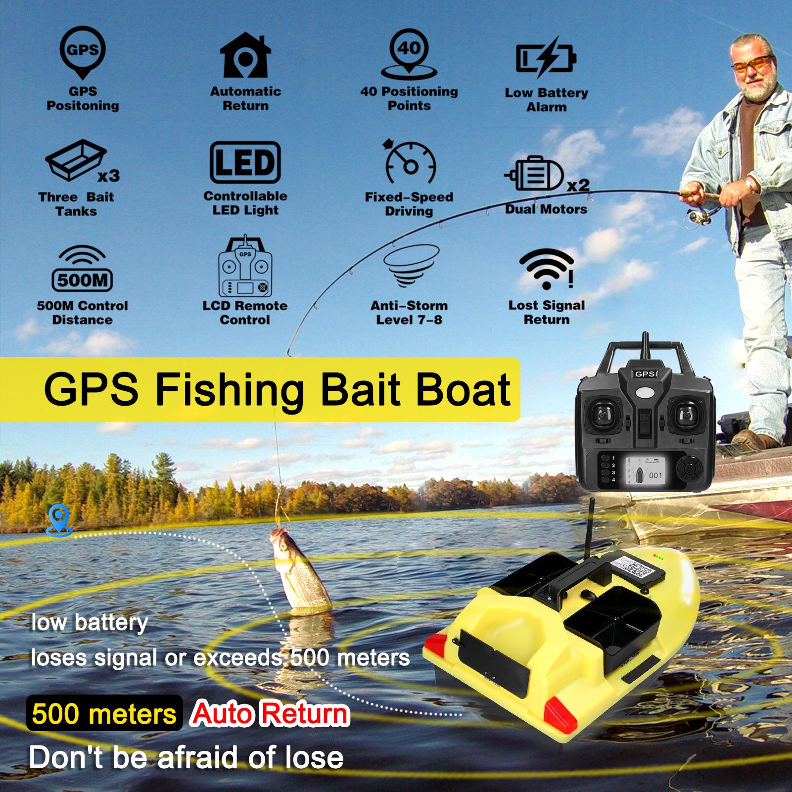 GPS Рыболовная лодка с приманкой, 500 м, лодка с дистанционным управлением, двойной мотор, рыболокатор, поддержка загрузки 2 кг 5200mAh
