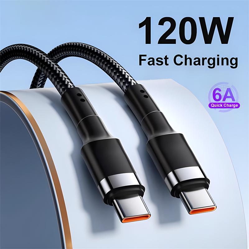 PD 120 Вт USB-кабель для быстрой зарядки для iPhone 15 Pro Max USB-C Type C для Apple iPhone Xiaomi Samsung Huawei Кабель для быстрой зарядки 1m чёрный