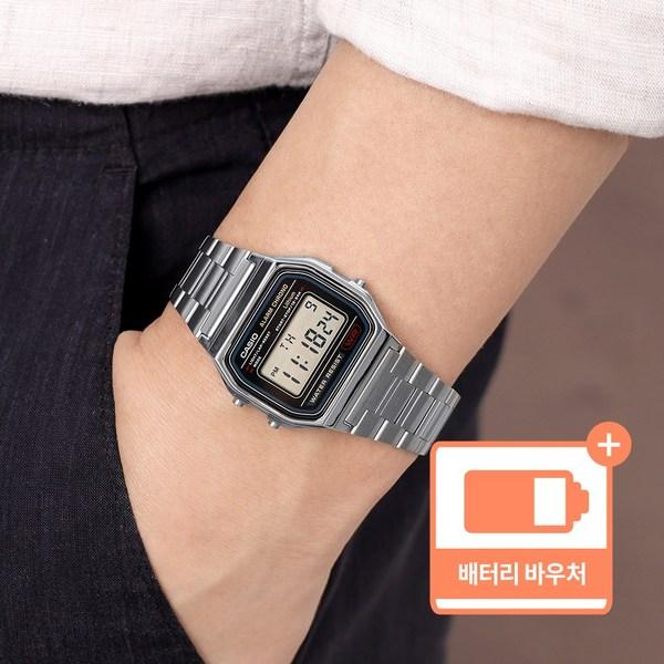Часы Casio Vintage Digital Public с бесплатной пряжкой 158, серебро + пакет билетов на замену батареи