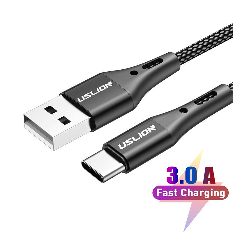 USLION USB Type C кабель 3A Зарядное устройство USB-C для быстрой зарядки для Xiaomi Mi 9 8 Samsung S10 S9 Oneplus 7 6t 6 Type-C USBC шнур для передачи данных 0.5m фиолетовый